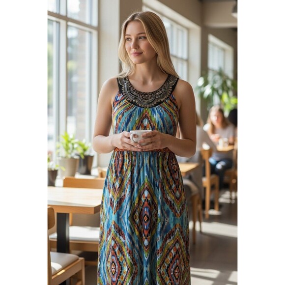 NY Collection Dresses & Skirts - NY COLLECTION Sleeveless Studed Elastic Long Dress COLOR Size XL Poly/Spandex